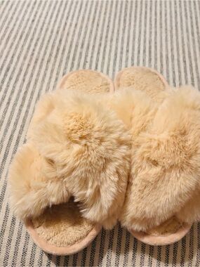 Cozy Fluffy Slide Slippers in Light Beige